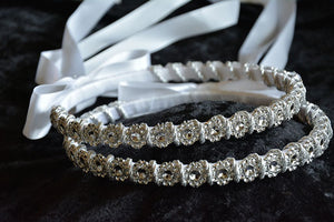 Silver Stefana Crown Set, Greek Orthodox Wedding Crowns in White or Ivory