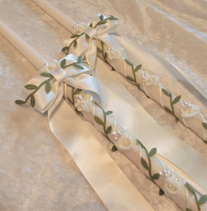 Calla Lily Stefana Lambathe Set, Orthodox Wedding Crowns, Ivory Greek Stefana, Wedding Candles