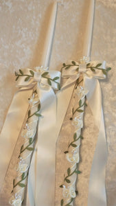 Calla Lily Stefana Lambathe Set, Orthodox Wedding Crowns, Ivory Greek Stefana, Wedding Candles