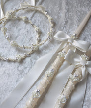 Load image into Gallery viewer, Ivory Calla Lily Stefana Crown Wedding Lambathes Greek Orthodox Wedding Candle Set
