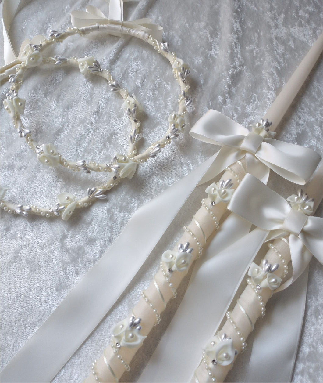 Ivory Calla Lily Stefana Crown Wedding Lambathes Greek Orthodox Wedding Candle Set