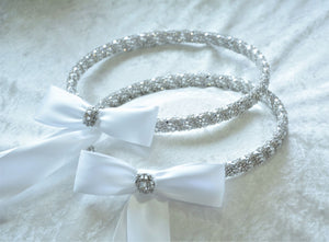 White Crystal Stefana Crown Set, Greek Orthodox Wedding Crowns