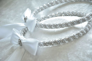 White Crystal Stefana Crown Set, Greek Orthodox Wedding Crowns