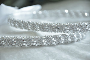 White Crystal Stefana Crown Set, Greek Orthodox Wedding Crowns