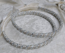 Load image into Gallery viewer, White Crystal Stefana Crown Set, Greek Orthodox Wedding Crowns
