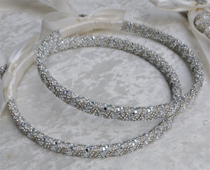 White Crystal Stefana Crown Set, Greek Orthodox Wedding Crowns