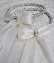 Load image into Gallery viewer, White Crystal Stefana Crown Set, Greek Orthodox Wedding Crowns
