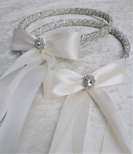White Crystal Stefana Crown Set, Greek Orthodox Wedding Crowns