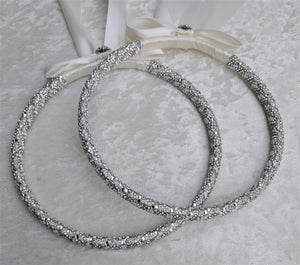White Crystal Stefana Crown Set, Greek Orthodox Wedding Crowns