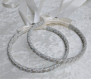 White Crystal Stefana Crown Set, Greek Orthodox Wedding Crowns