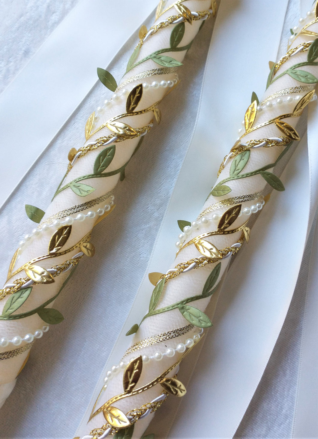 Olive Leaf Greek Lambathes Wedding Candles - Lambades Wedding - Othodox Wedding Candles