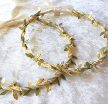 Load image into Gallery viewer, Olive Leaf Greek Stefana Crowns in Ivory Gold and Green
