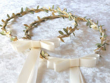 Load image into Gallery viewer, Olive Leaf Greek Stefana Crowns in Ivory Gold and Green
