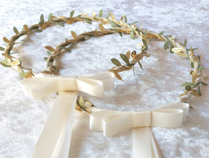 Olive Leaf Greek Stefana Crowns in Ivory Gold and Green