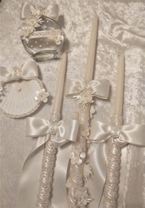 Greek Orthodox Baptism Lambades - Ivory Baptismal Set - Oil Bottle Baptism Set - Baptism Candles