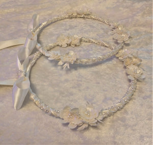 Greek Stefana Set, Ivory Floral Wedding Stefana, Orthodox Wedding Crowns