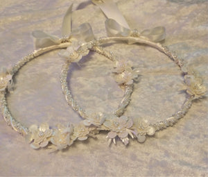 Greek Stefana Candle Set, Ivory Floral Wedding Lambathes, Orthodox Wedding Crowns, Greece Wedding Lambades
