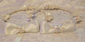 Greek Stefana Candle Set, Ivory Floral Wedding Lambathes, Orthodox Wedding Crowns, Greece Wedding Lambades