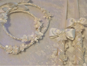 Greek Stefana Candle Set, Ivory Floral Wedding Lambathes, Orthodox Wedding Crowns, Greece Wedding Lambades