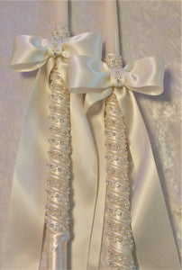 Greek Stefana Candle Set, Ivory Floral Wedding Lambathes, Orthodox Wedding Crowns, Greece Wedding Lambades