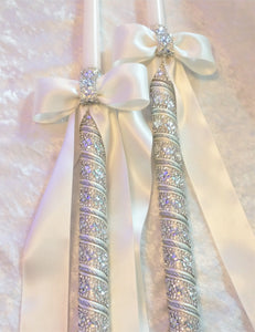 Greek Lambathes Wedding Candles - White Pearl Rhinestone Wedding Candles - Lambades Wedding