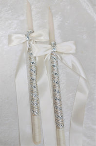 Greek Lambathes Wedding Candles - White Pearl Rhinestone Wedding Candles - Lambades Wedding