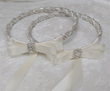 Load image into Gallery viewer, Crystal Greek Stefana Crowns, Orthodox Wedding Crowns, Wedding Stefana in White or Ivory
