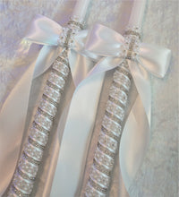 Load image into Gallery viewer, Greek Lambathes Wedding Candles - White Pearl Rhinestone Wedding Candles - Lambades Wedding
