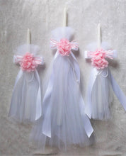 Load image into Gallery viewer, Greek Orthodox Baptism Lambades - Baptismal Set - Tulle Baptism Candles - Pink Baptism Candles
