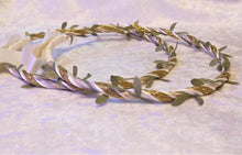 Load image into Gallery viewer, Olive Leaf Stefana Crowns, Greek Orthodox Stefana, Ivory Gold and Green Leaf Crowns
