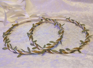 Olive Leaf Stefana Crowns, Greek Orthodox Stefana, Ivory Gold and Green Leaf Crowns