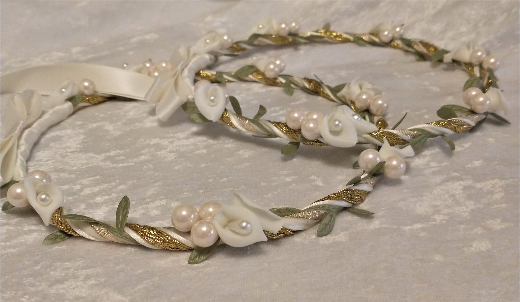 calla lily flower crown Stefana Crowns, Ivory Calla Lily Stefana, Orthodox Stefana, Greek Wedd – Lotus Flower Designs