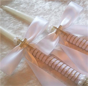 Greek Orthodox Baptism Lambades - Baptismal Set- Pink Baptism Candles - Pink Baptism Candles